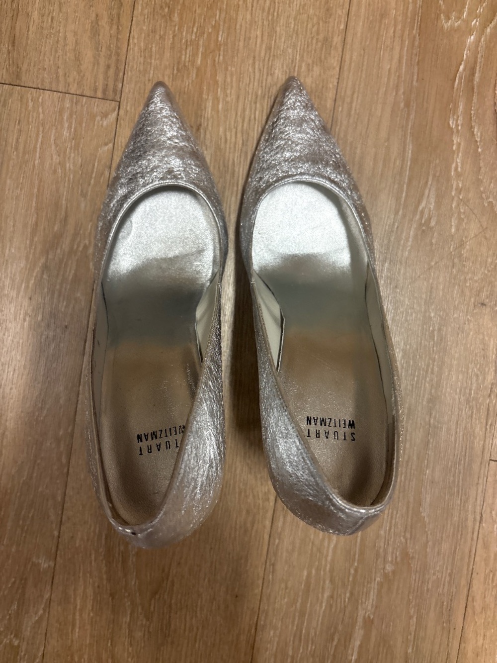 STUART WEITZMAN silver foil heels NEW IN BOX 12W - Picture 2 of 14